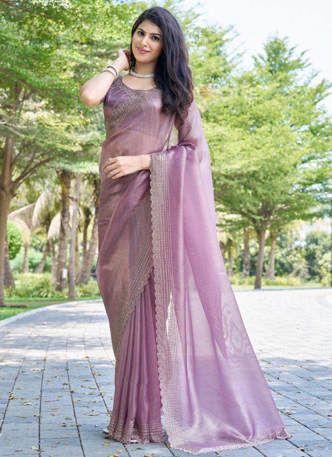 Sattin Silk Lilac Wedding Wear Hand Work Saree